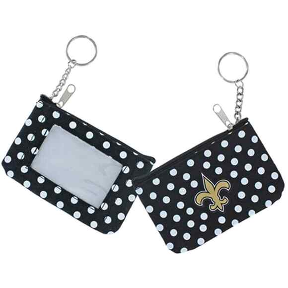 New Orleans Saints Coin Purse NFL New Team Logo Key Ring Nylon Polka Dot Black - Picture 1 of 3